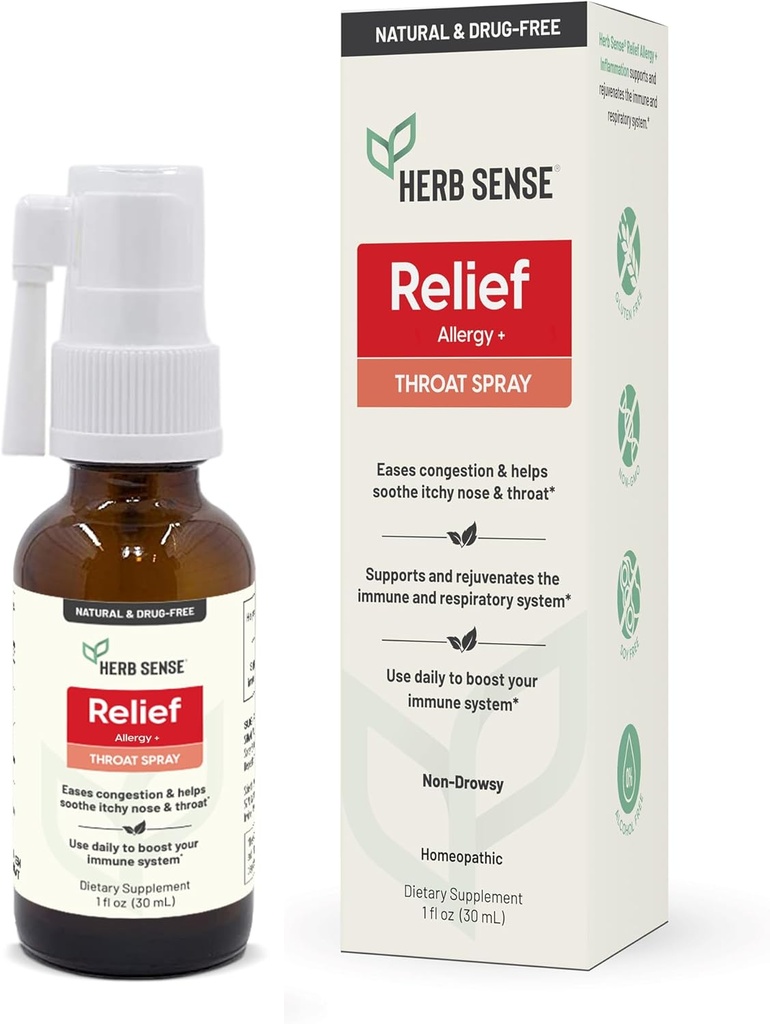 Alívio de Alergia do Sentido do Herb, Spray da Garganta, Refrigeração e Relaxamento, Apoio Diário, Sem Drogas, Natural, Suporte Imune, 1 oz, Sem Glúten, Não-GMO
