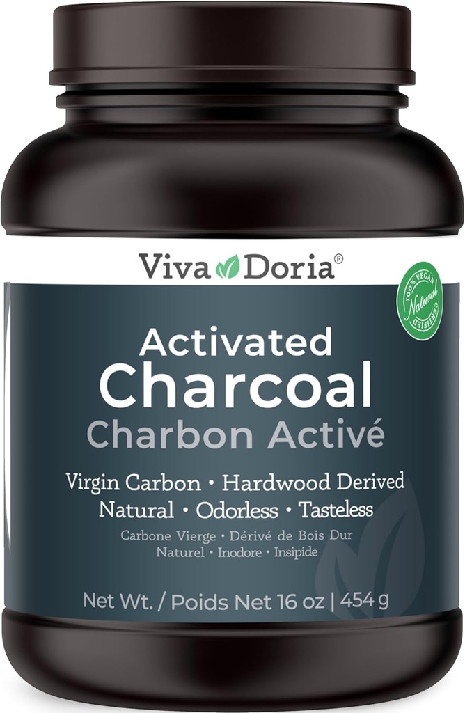 Viva Doria Virgin Ativado Carvão em Pó, Madeira Derivada, Grau Alimentar, 16 Oz (1 libra)