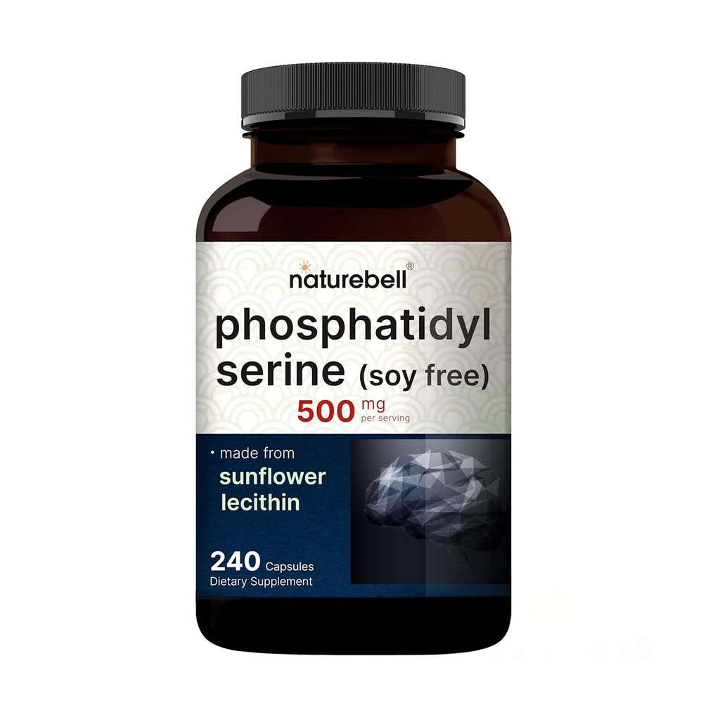 Ultra força Phosphatidylserina Suplemento 500mg por serviço, 240 cápsulas livre de soja, derivado de girassol lecitina – Suporta saúde cognitiva e função cerebral – Não-GMO