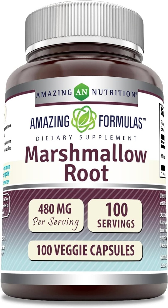 Fórmulas surpreendentes Marshmallow Root Supplement 480 Mg Por Servindo 100 Cápsulas Veggie Não-GMO Gluten Free .