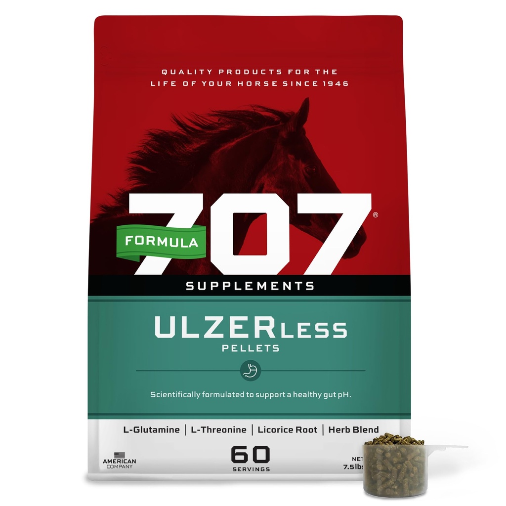 Formula 707 ULZERless Equine Supplement, Bolsa de 7.5lb - Suporte Natural para Cavalos com Fatores de Risco de Úlcera