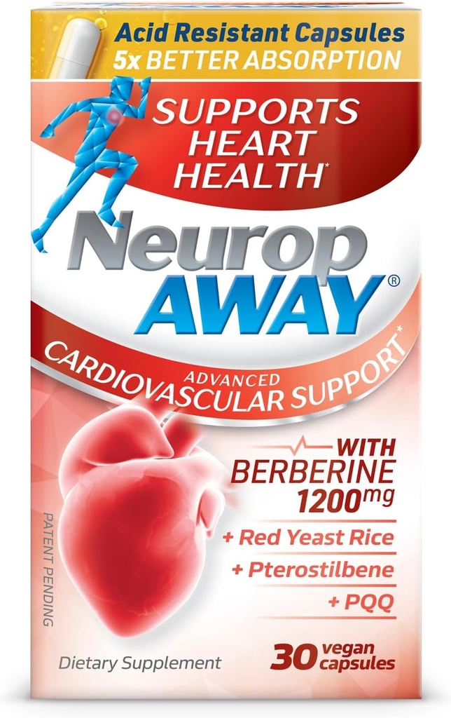 NeuropAWAY Suporte Cardiovascular 30ct 1200mg Berberine PQQ Red Yeast Rice Pterostilbene