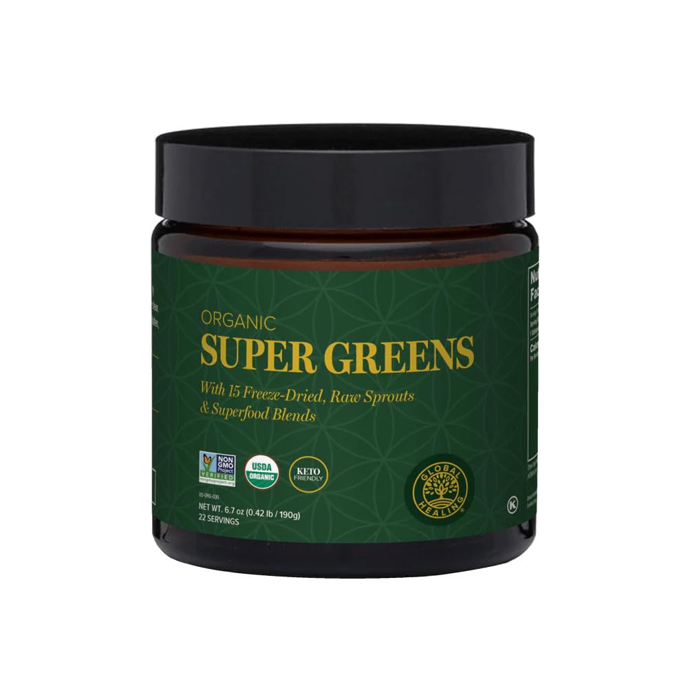 Global Cura Orgânico Super Verdes em pó Mistura - Verdes Superalimento em pó com 15 Raw Whole Sprouts - Delicious Green Juice Smoothie Mix for Daily Nutrition - Non-GMO, Gluten-Free Greens Supplements