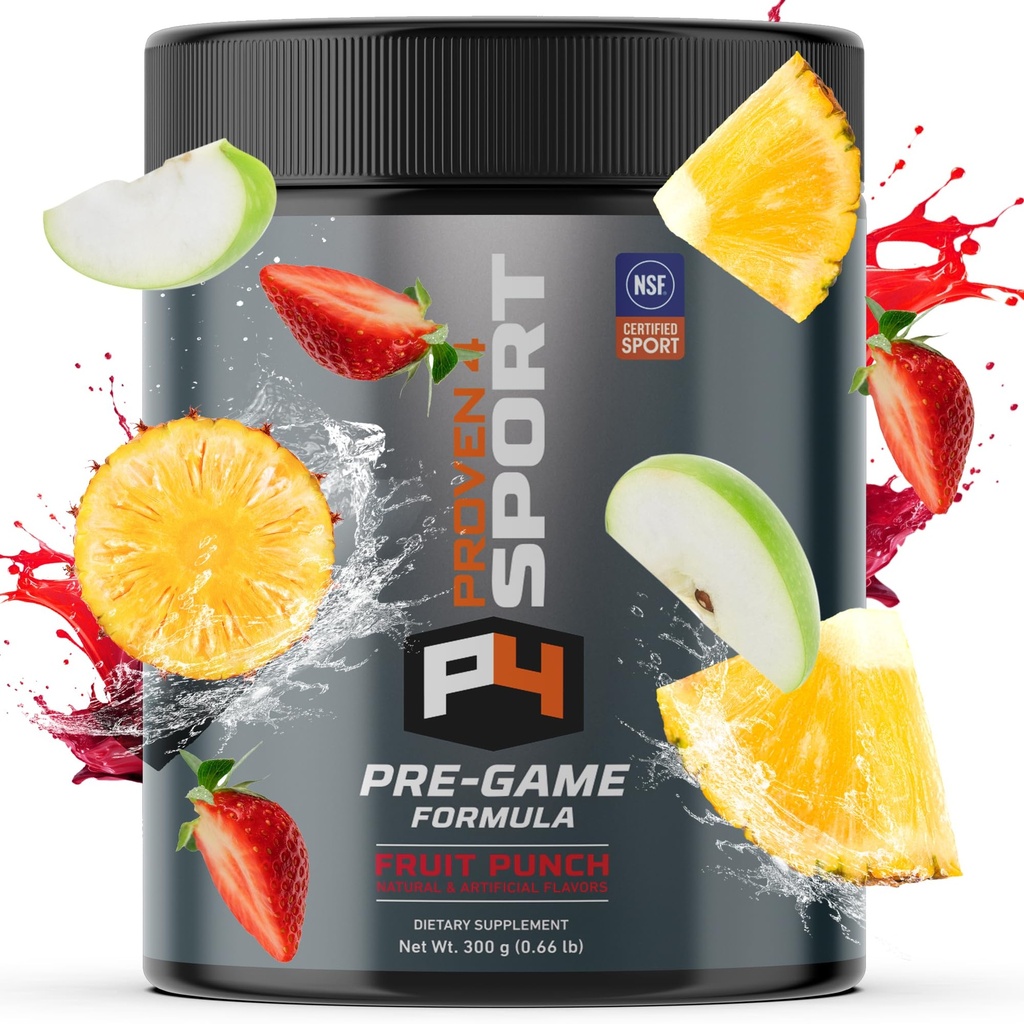 Proven4 pó pré-treino para homens e mulheres com creatina - Beta Alanine - Cafeína, NSF certificado pré-treino Suplemento de energia Fruit Punch 30 Servings