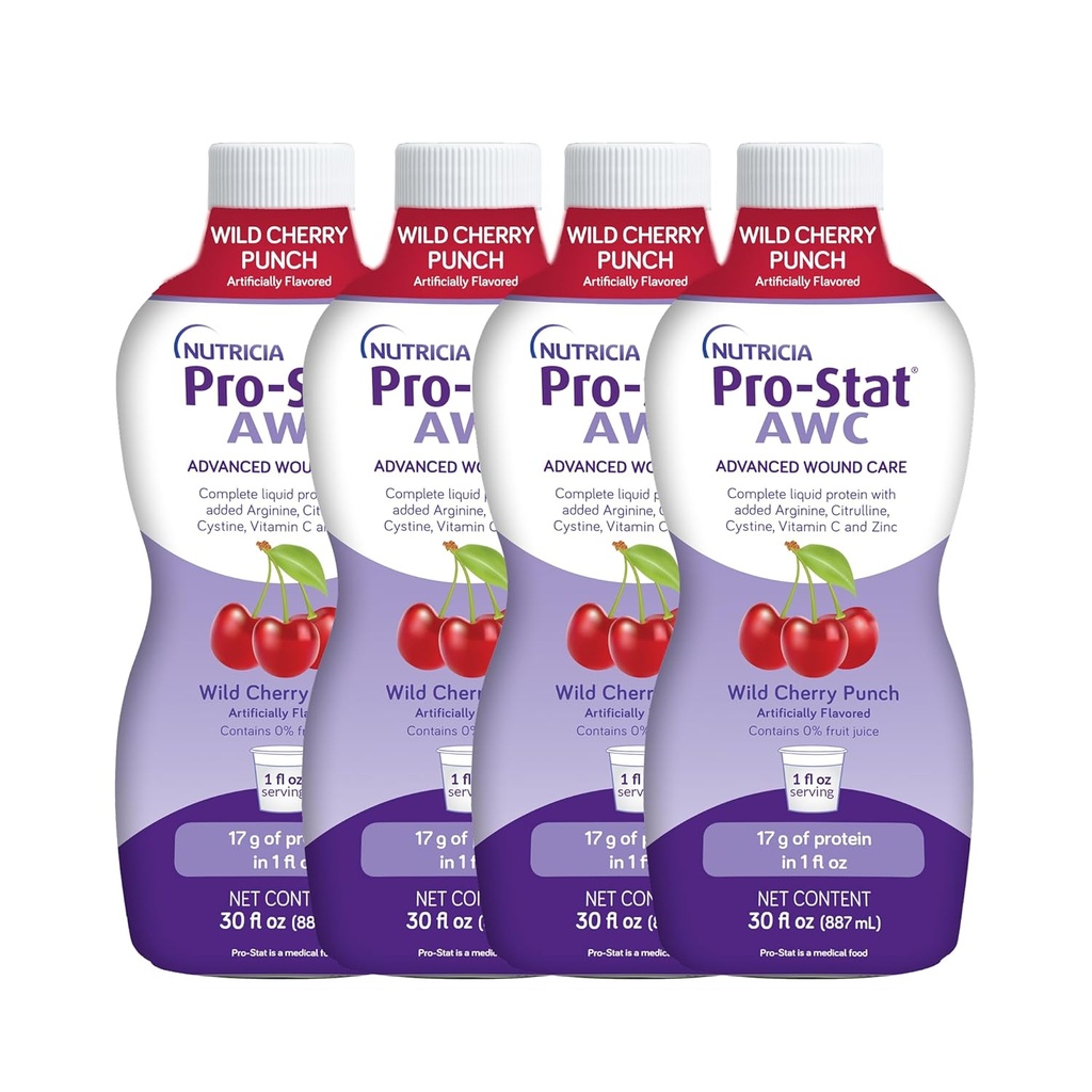 Pro-Stat Advanced Wound Care (AWC), Concentrated Liquid Protein Medical Food - Wild Cherry Punch Flavor, 30 Fl Oz garrafa (caso de 4)
