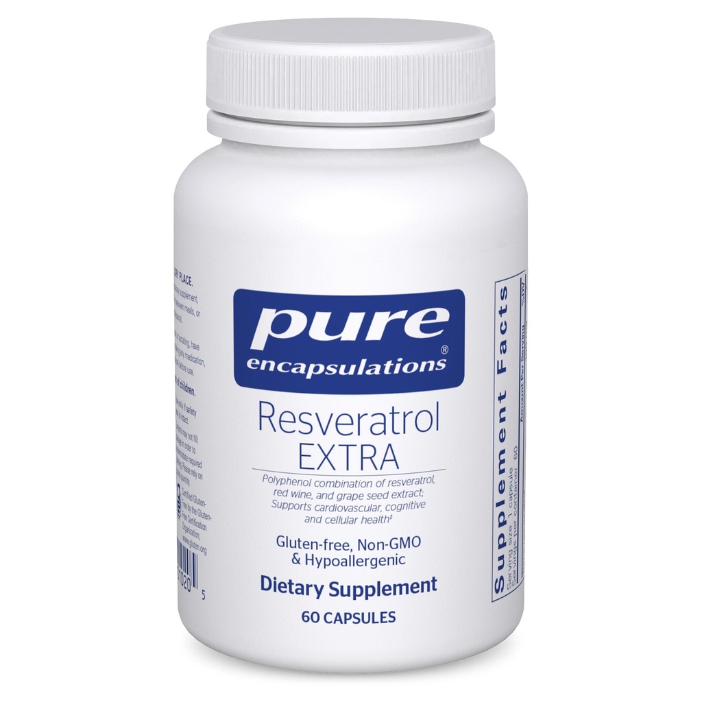 Pure Encapsulations Resveratrol EXTRA - 100 mg Trans-Resveratrol - Para Função Celular e Cardiovascular Saudável* - Suplemento de Antioxidantes - Não-GMO e Glúten Grátis - 60 Cápsulas