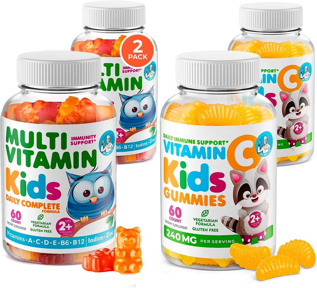 DR. MORITZ Par Vitamina Essencial - Conjunto de chicletes multivitamínicos para crianças (60 Count, 2 Pack) com vitamina C (60 Count 2 Pack)