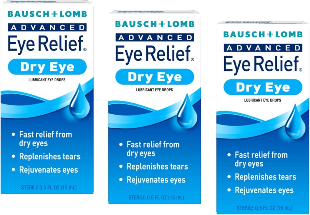 Bausch + Lomb Advanced Eye Alief, Lubrificant Eye Drops para olhos secos, Hidratante e calmante, Replenishes Lágrimas para alívio rápido, 0.5 Fl Oz