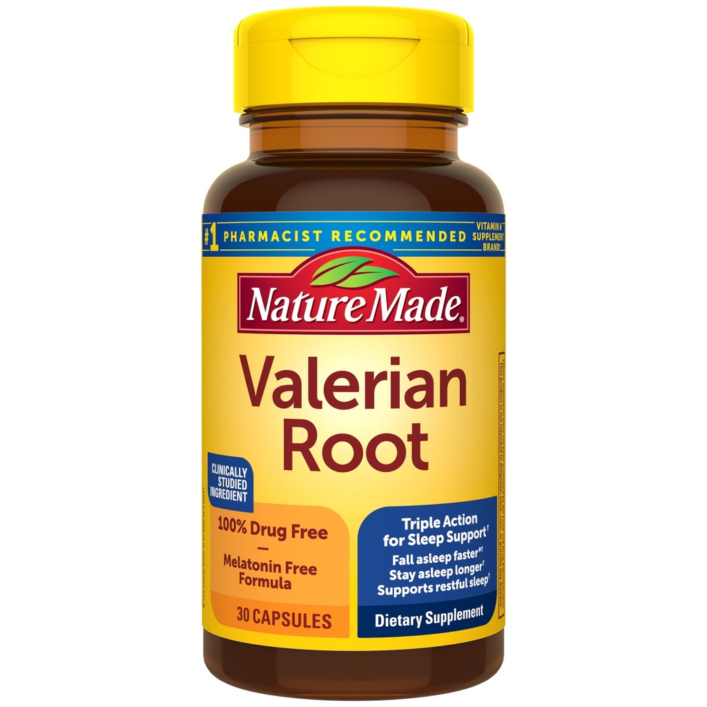 Nature Made Valerian Root for Sleep Support, Melatonin Free Sleep Aid for Adults, 30 cápsulas Valerian Root, 30 Day Supply