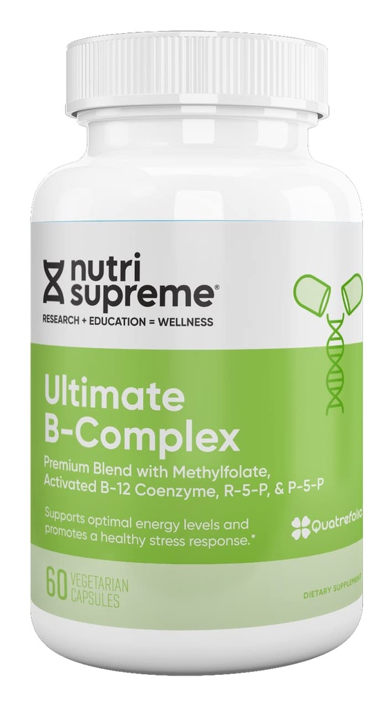 Nutri Supreme Ultimate B Complex, Vitaminas B essenciais altamente absorvíveis com metilfolato para apoiar a função do sistema nervoso, 60 Cápsulas