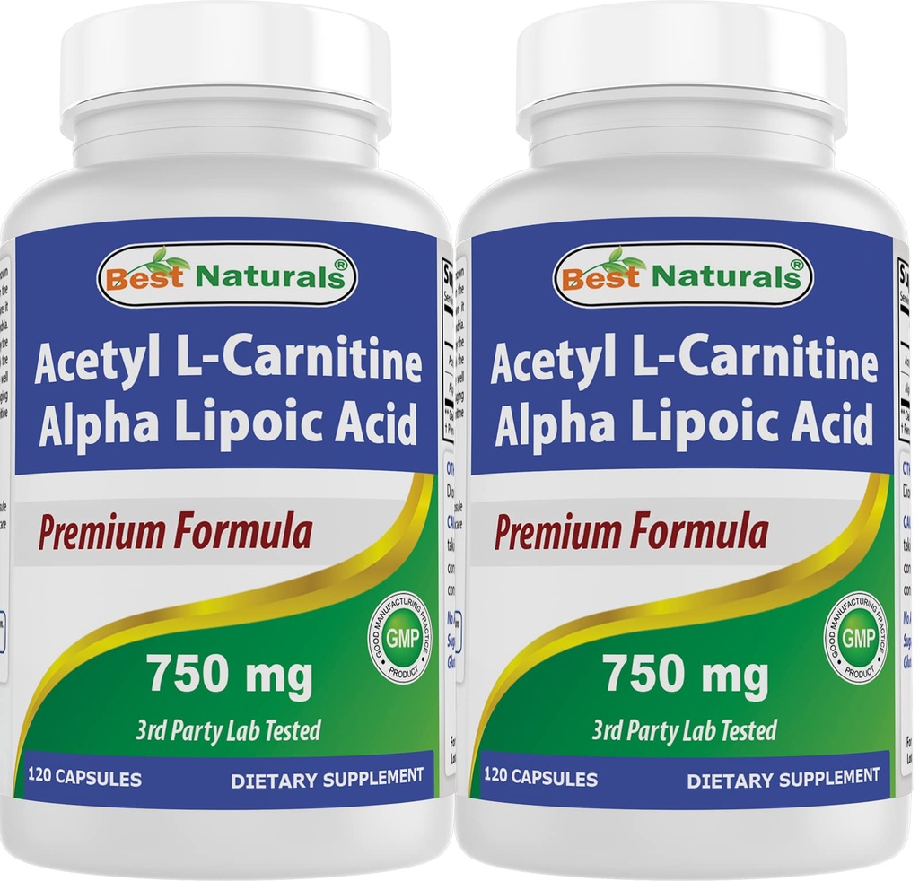 Best Naturals Acetil L-Carnitina e Ácido Alfa Lipóico 750 mg 120 Cápsulas (número 120 (embalagem de 2))