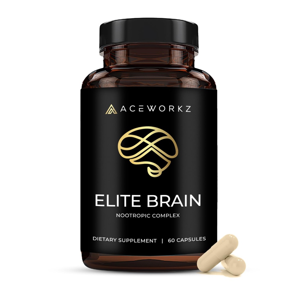 Elite Cérebro - Suplemento Nootrópico para Foco, Memória e Clareza Mental - ALCAR, Leões Mane, ALA, L-Teanina, Complexo Vitamina B - Energia Natural, Sem Cafeína (60 Cápsulas)