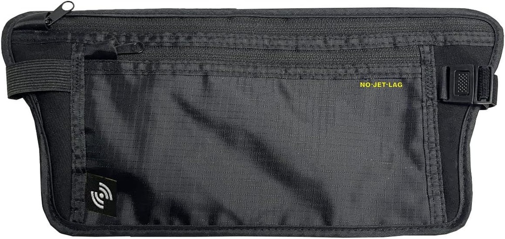 NO Jet Lag Travel Waist Pouch, Passaporte titular para viajar com tecnologia de bloqueio RFID, Hidden Travel Pouch para proteger dinheiro, cartões de crédito, telefones, essencial de viagem