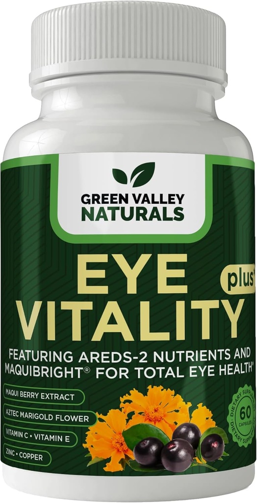 VALORES VERDE NATURAIS Vitalidade ocular Plus Suplemento, com Areds-2 Nutrientes, Maquibright, Flor de Marigold, Vitaminas C & E, Zinco, Cobre, 60 Cápsulas (1)