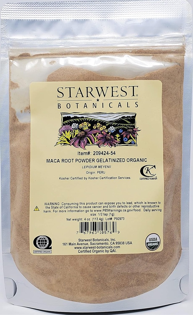 Pó de raiz de Maca Orgânico (Gelatinizado), 4 Onças