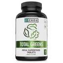 Zhou Total Greens - Suplementos Super Verdes, Comprimidos vegetarianos diários, Tabs Superfood, Suplementos Vegetais para Adultos, Comprimidos Vitamina - 120 Comprimidos