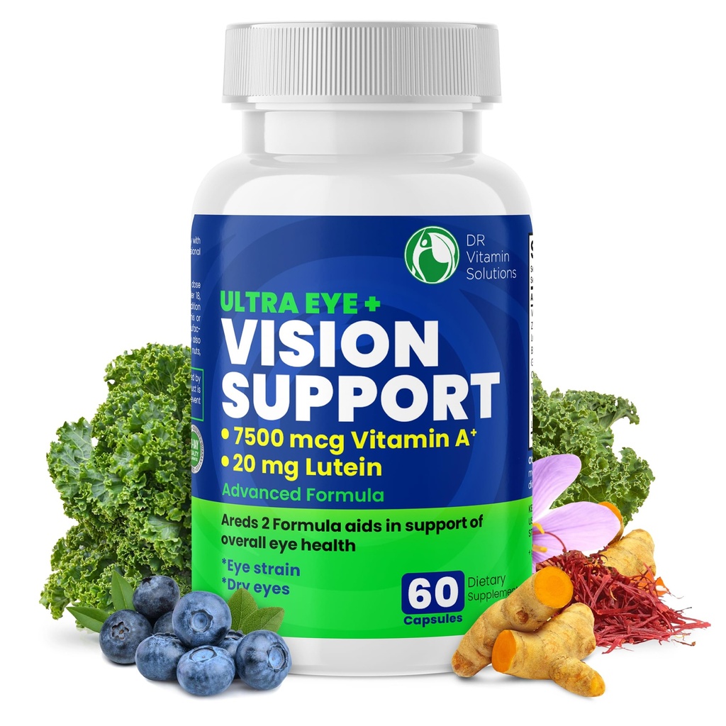 DR VITAMIN SOLUTIONS Vision Support Vitaminas Oculares para a Saúde Macular Suplementos com Lutein, Zinco, Vitamina A & Bilberry