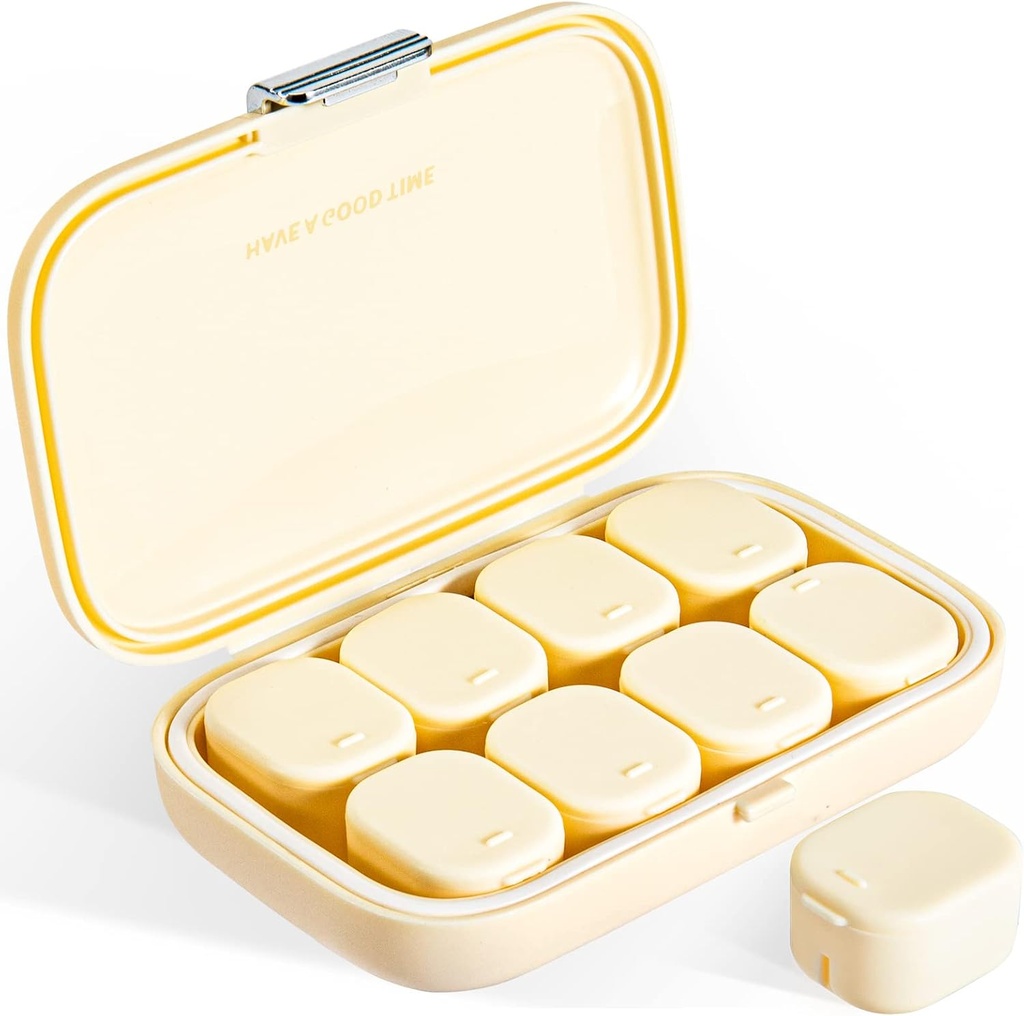 Organizador diário de comprimidos, 8 compartimentos Caixa portátil de pílulas, Moisture-Proof Pill Case, Dispensadores de pílulas, Container de pílulas de viagem, para segurar vitaminas pílulas óleo de fígado de bacalhau Tablets regulares (Cream White)
