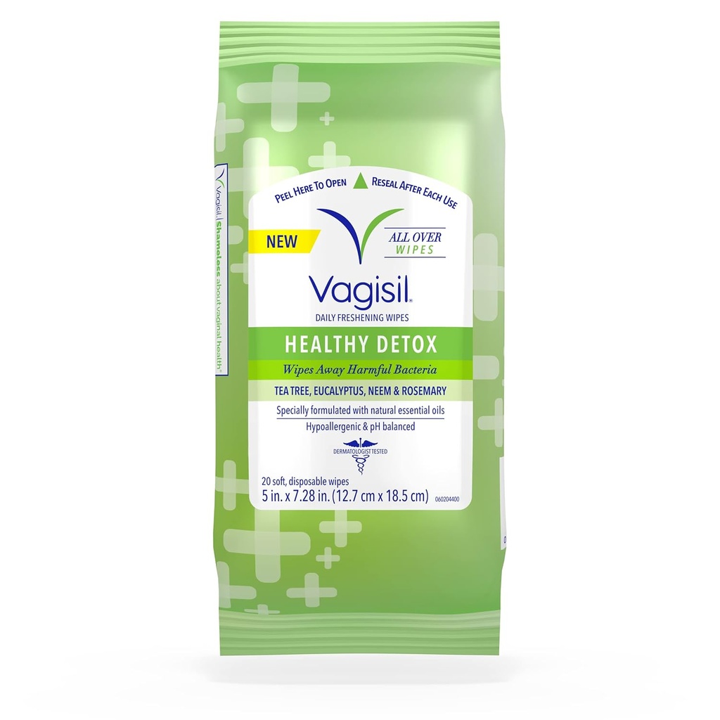 Vasos Vagisil para limpeza em toda a parte, desintoxicação de saúde, formulados com óleos essenciais, 20 limpas em uma bolsa re-selable (Pack of 1)