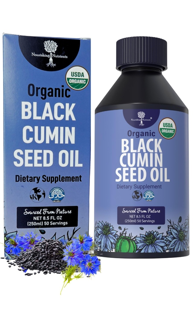 Orgânico Black Cumin Seed Oil-USDA-Fold Pressionado – até 6X mais forte Thymoquinone- Puro Nigella Sativa Cumin Seeds - Suplemento Premium para suporte imunológico, antioxidante, calmante, pele e cabelo (8.5 onças)