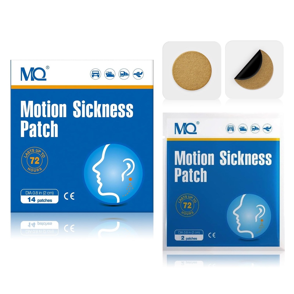 MQ 14ct Motion Sickness Patches Non Drowsy, Sea Sickness Patches para cruzeiros de viagem Essentials, Waterproof Patch Behind Ear for Car Airplane Altitude Sickness, Long Last 72H