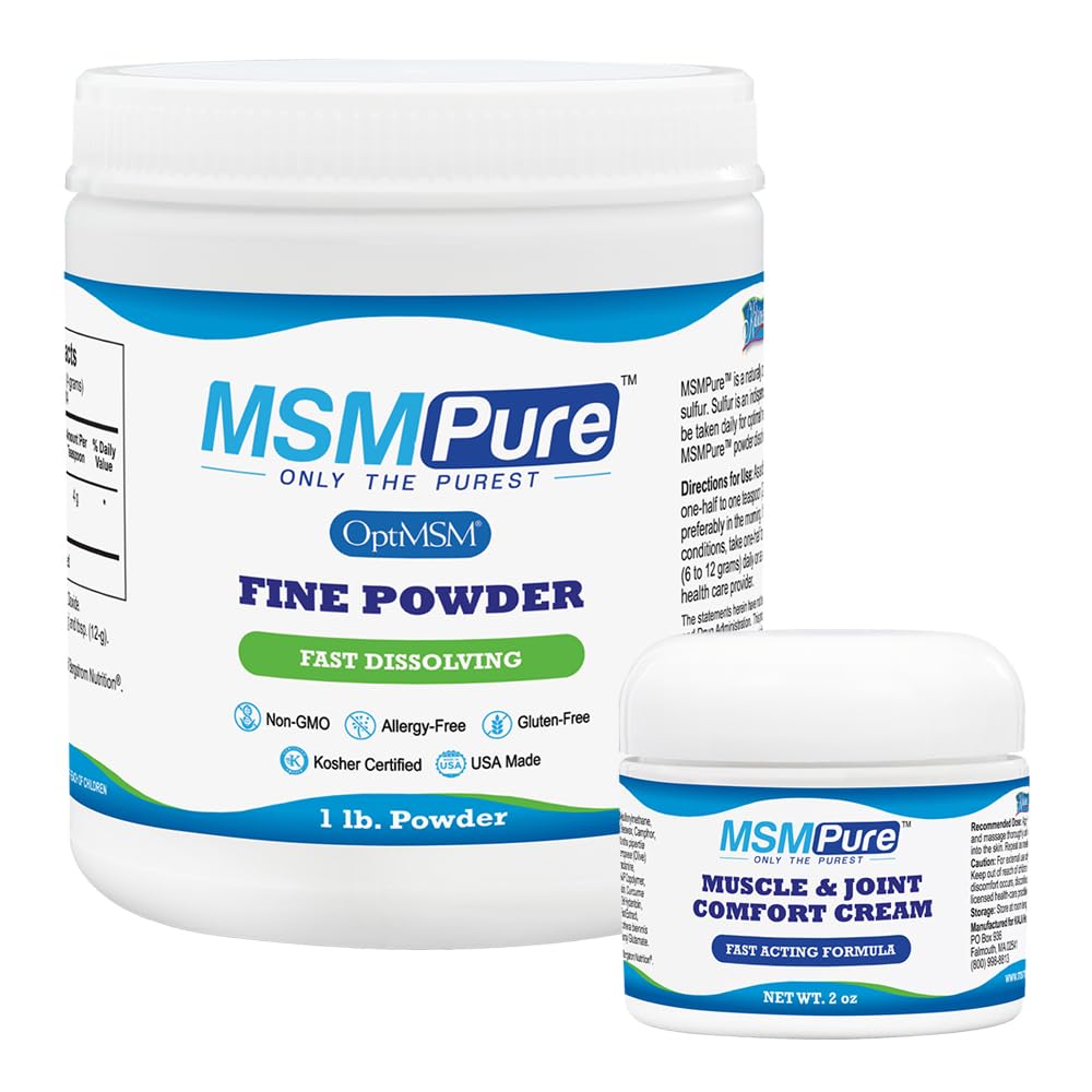 KALA SAÚDE MSMPure Fine Powder 1lb e Muscle & Joint Cream 2 onças Bundle