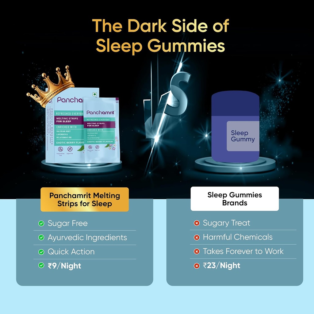 Tiras de fusão para dormir Melatonina 5mg, 30 Tiras Vegan (Pacote de 1) Ajuda para o sono natural □ Livre de açúcar, Não-Habit que forma □Ayurvedic Herbs-Valerian Root, Lavanda & Camomila
