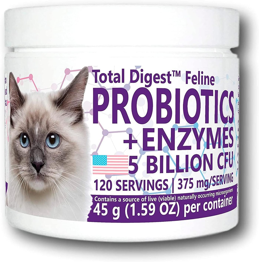Total DigestTM Probióticos e Enzimas Felinas, Fórmula digestiva do Sistema All-Natural Suplemento Dietário para Gatos (120 Servings)