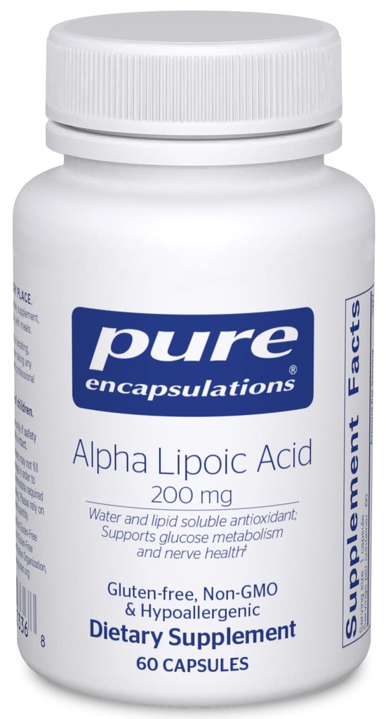 Encapsulamentos puros Ácido Alfa Lipóico 200 mg - 200mg ALA - Suporte de fígado e antioxidante* - para Nerve Saúde & Metabolismo Carb - Vegan & Suplemento Não-GMO - 60 Cápsulas
