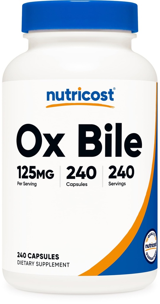 Nutricost Ox Bile Cápsulas 125mg, 240 Cápsulas - Não-GMO