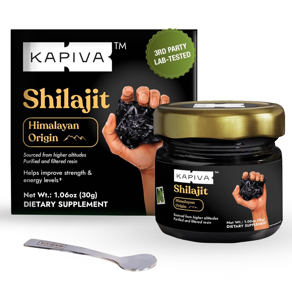 Kapiva 100% Puro Himalayan Shilajit Resin (30gm), alta potência para homens e mulheres 120 serviços de 250mg 80+ Trace Minerals, até 70% Ácido Fulvico