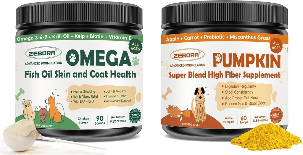 ZEBORA abóbora para cães, Omega 3 óleo de peixe para cães