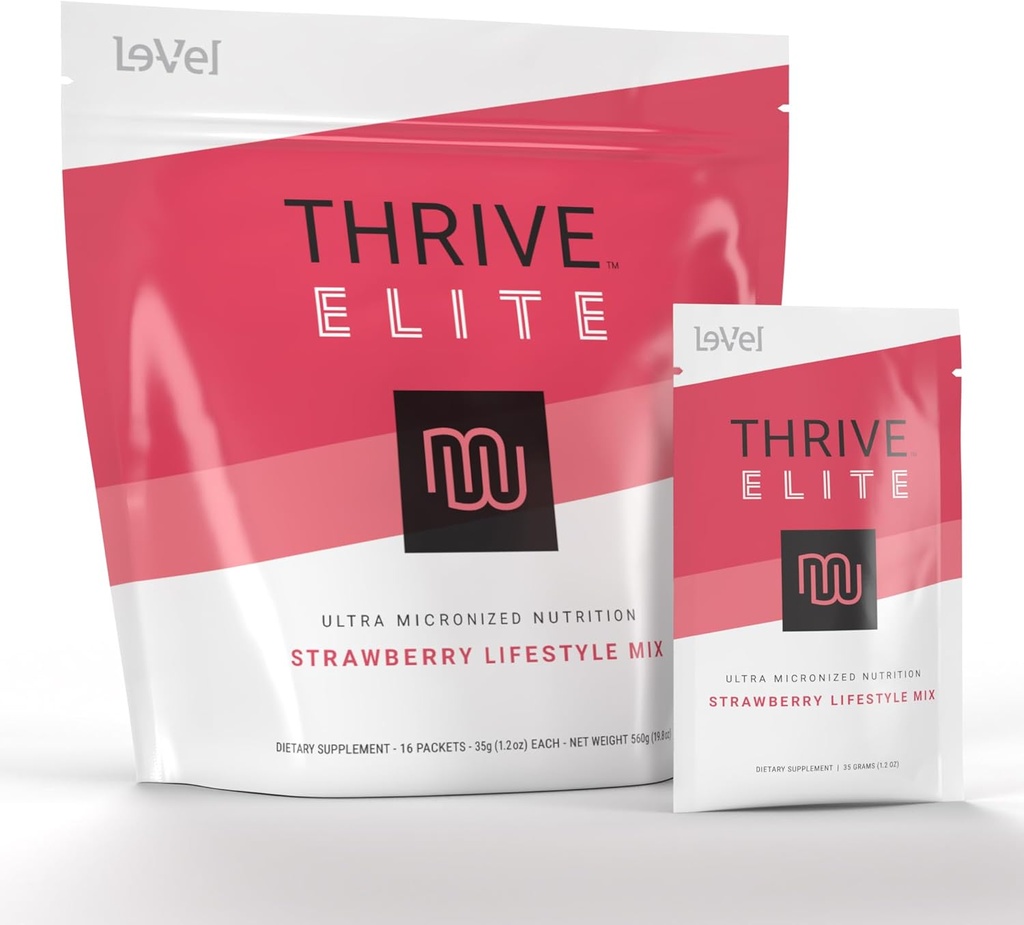 Le-Vel Thrive Elite Protein Shake □ Sem glúten, mistura de proteínas com BCAAs, Probióticos & Enzimas 16 Servings - Packets individuais, morango