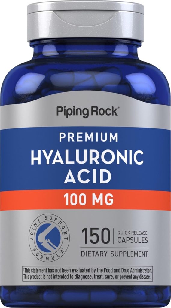 Piping Rock Hyaluronic Acid Supplement (Suplemento de Ácido Hialurónico de Pedra de Tubulação) 100 mg (150 Cápsulas) Como Hialuronato de Sódio (Não-GMO), Gluten Free