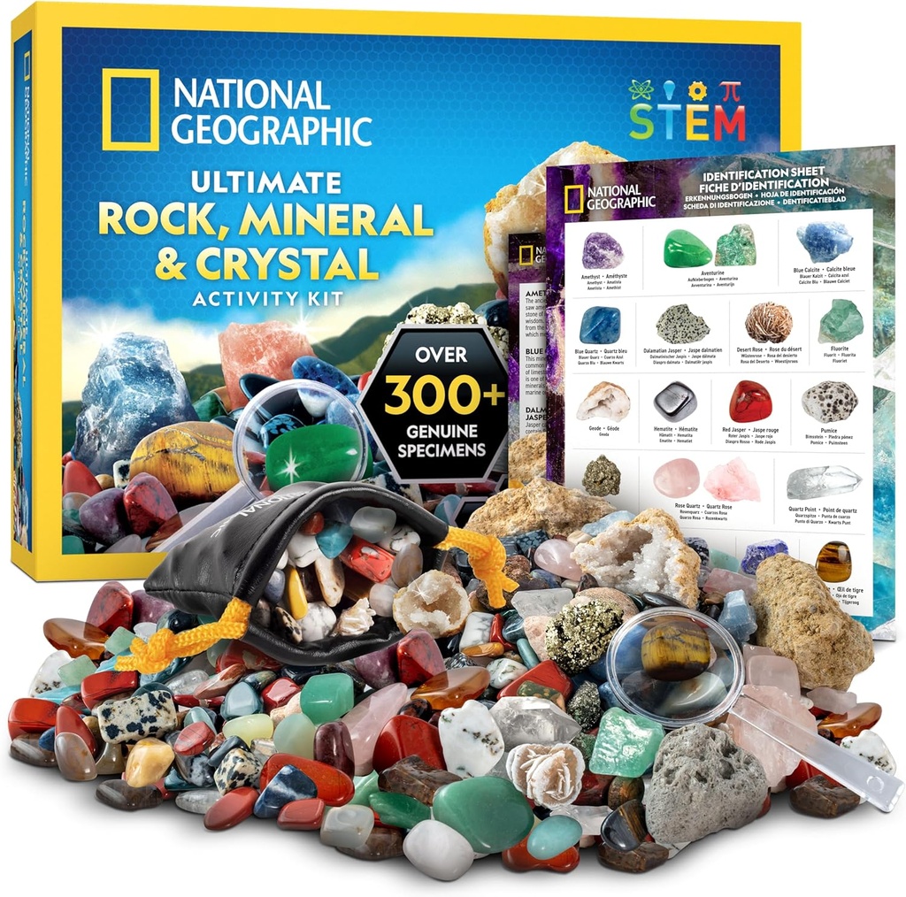 National Geographic Rock Collection Box for Kids – 300+ Conjunto de Gemstones e Cristais Inclui Geodes e Cristais Verdadeiros, Pedras e Minerais, Kit Científico para Crianças, Um Presente Geológico para Meninos e Meninas