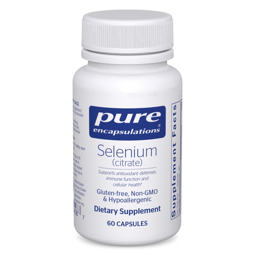 Encapsulamentos puros Selênio (Citrato) - para suporte do sistema imunológico e saúde celular - Suplemento antioxidante - Suporta fluxo de sangue* - Glúten grátis & Vegan - 60 Cápsulas