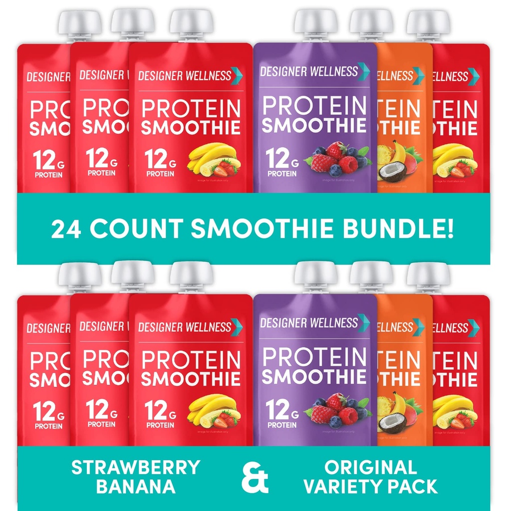 Designer bem-estar proteína smoothies Variety Pack e Strawberry Banana Bundle