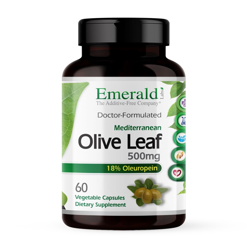 EMERALD LABS Mediterranean Olive Leaf 500mg - Sem glúten, Vegan Olive Leaf Extract - Suporta a pele, Imune & Heart Health - 60 cápsulas vegetais (até 60 dias de abastecimento)