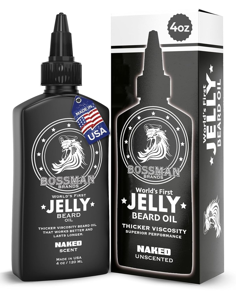 Bossman Jelly Beard Oil para homens (4 onças, nu - sem cheiro) – amolece, hidrata e condições com ingredientes naturais