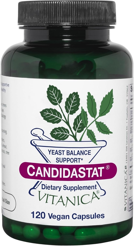Vitanica Candidastat, Suplemento e suporte do saldo de levedura, Vegan, 120 Cápsulas