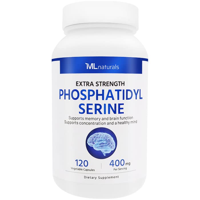 ML Naturals Fosfatidyl Serine 400 mg (Alta Dosagem) 120 Cápsulas Vegetais. Suporta memória e função cerebral, não-GMO, NSF-certificado e cGMP-compliant