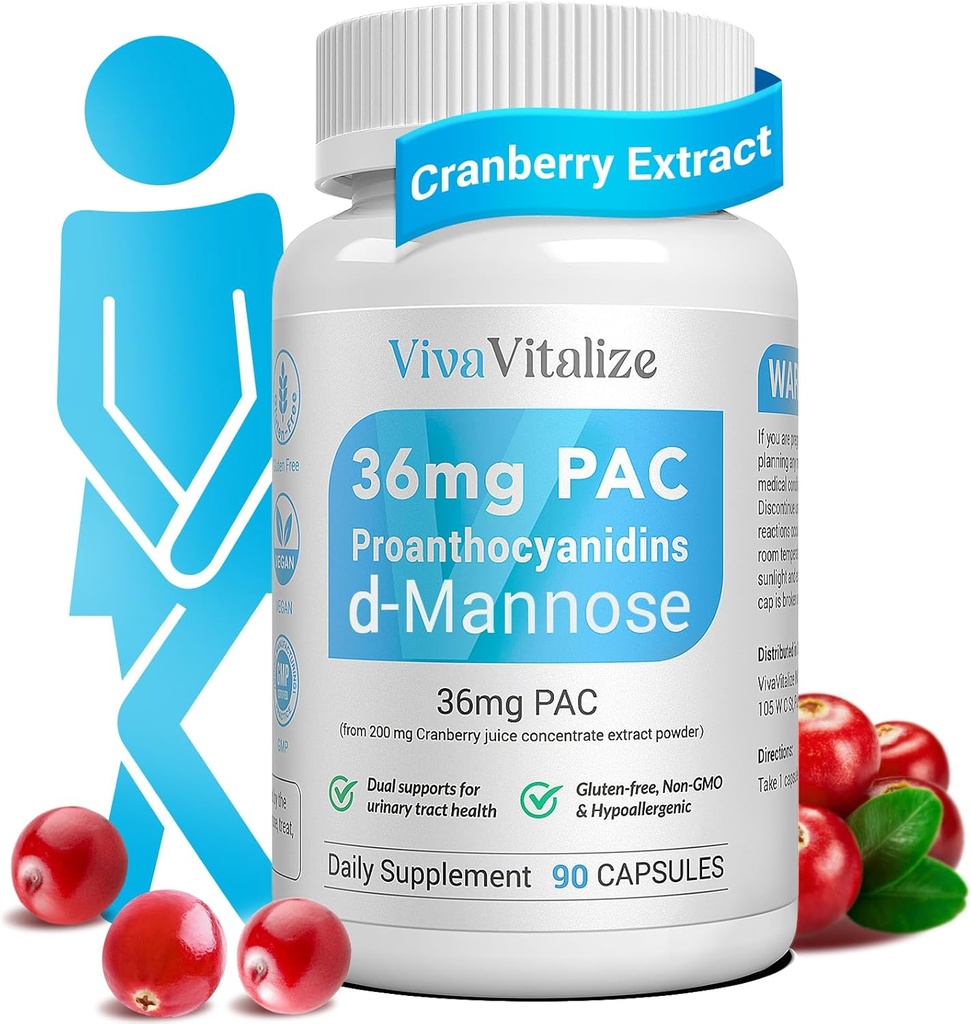 5 em 1 Suplemento de cranberry para as mulheres, 36mg PAC 100% Solúvel D-manose Dandelion Herb Mulberry Uva Ursi Leaf Natural Urinary Tract Health Support, Cranberry Pills ITUs Prevention 90 Caps
