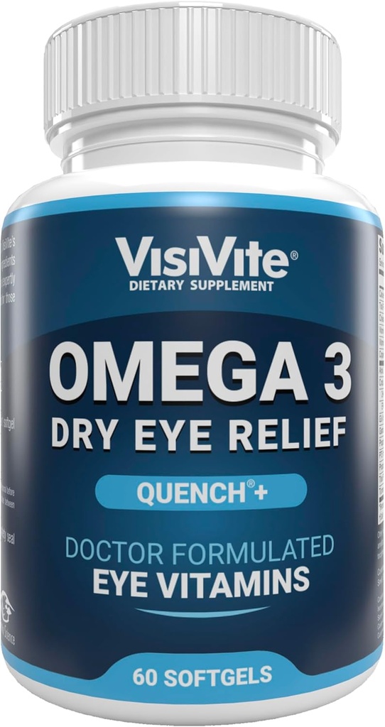 Omega 3 Dry Eye Supplements com EPA e DHA - VisiVite Dry Eye Relief Sanch+ Vitaminas para olhos secos com Omega 3 Suplemento - Vitaminas para olhos secos Feito com Omega 3 Fish Oil - 60 Softgels.