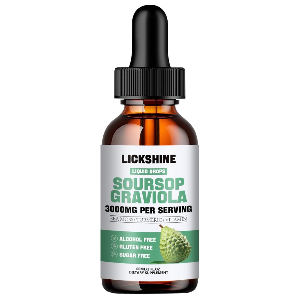 1 Embalagens 3000MG Azedo Graviola Liquid Drop para suporte celular & Regeneração, Immune, Gut, Antioxidante, Humidade, Relaxar, Fígado e Sono Zzz - Azedo Graviola Leaf Extract, Sea Moss, Açafrão - 2Fl Oz