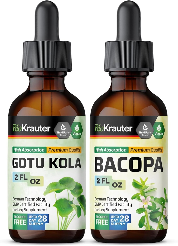BIO KRAUTER Gotu Kola Tintura 2 Fl. Oz. & Bacopa Tintura 2 Fl. Oz.