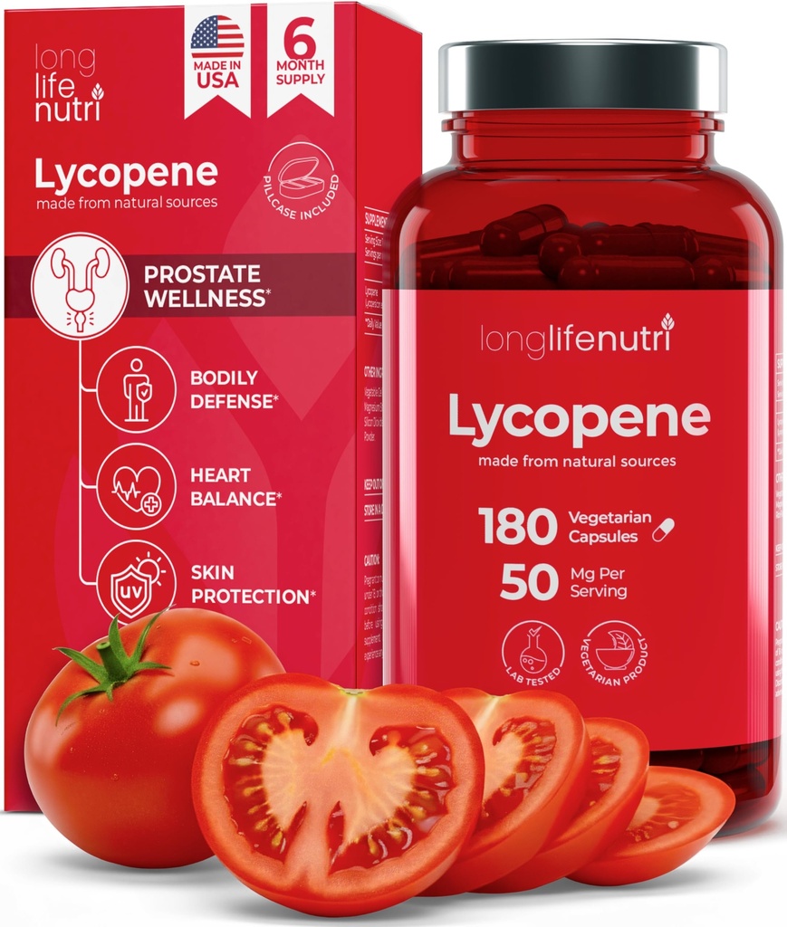 Lycopeno 50mg 180 Cápsulas vegetarianas □ Suplemento Saúde □ Extrato de tomate natural não-OGM