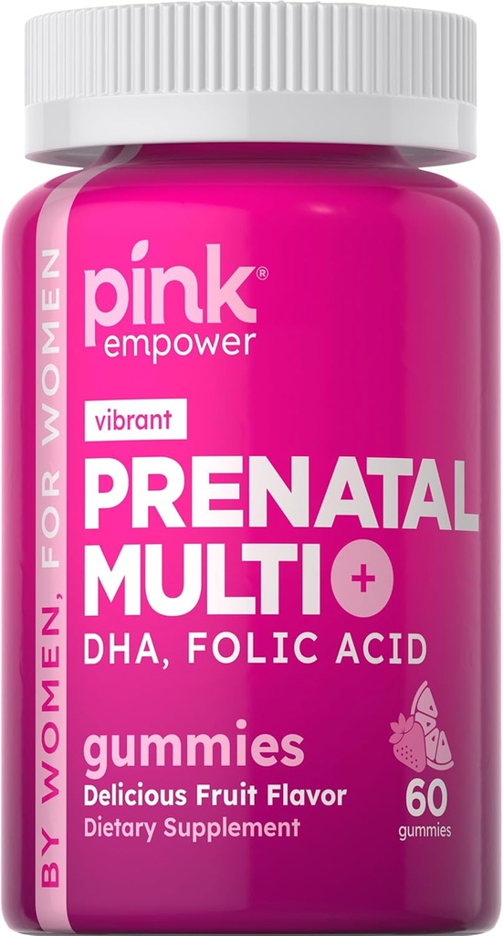 Vitaminas pré-natais PINK 60 chicletes com DHA e ácido fólico .
