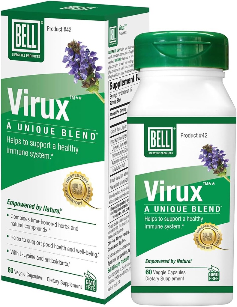 Bell ViruxTM L Lysine and Red Marine - Mistura de ervas naturais, Suplemento único para aumentar o sistema imunológico - Lysine 1000mg Cápsulas