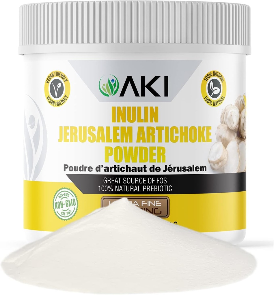 AKI Inulin Jerusalém Alcachofra em pó (6oz/170g) Bom em fibra e prebiótico, Ideal para café, smoothies, suco e outras refeições - Vegan, sem glúten (Pack of 1)