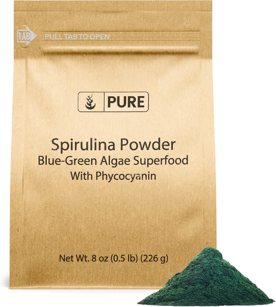 INGREDIENTES ORIGINAIS PUROS espirulina em pó (8 onças) proteína completa baseada em plantas, não OGM